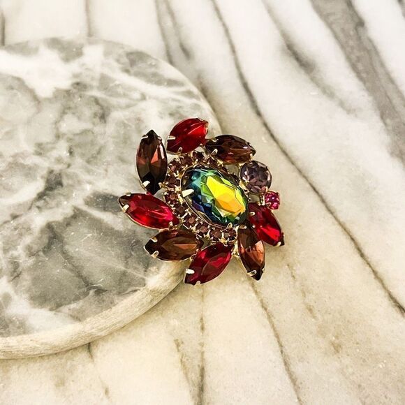 Verified Juliana Watermelon Crystal Brooch Red Purple Fuchsia Gold Pin 2248 - Picture 3 of 5